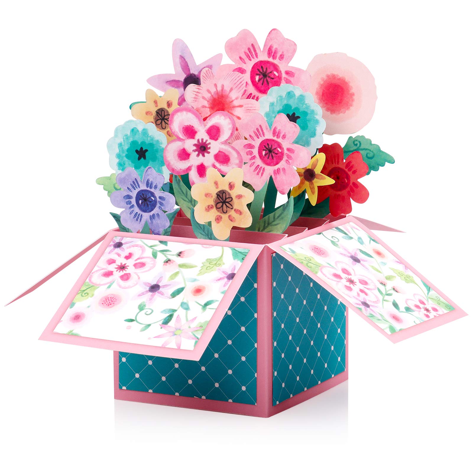Giiffu Watercolor Flowers Pop Up Cards, All Occasion 3D Floral Greeting Cards with Notecard and Envelopes for Mothers, Mom, Grandma, Women, Wife, Daughter, Girl, Sister, Children