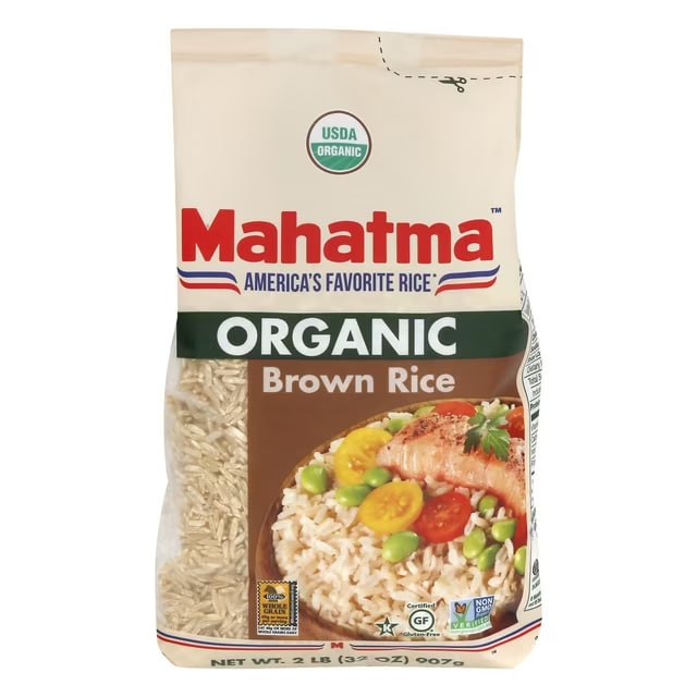 Mahatma Organic 100% Whole Grain Brown Rice 2 lb Bag