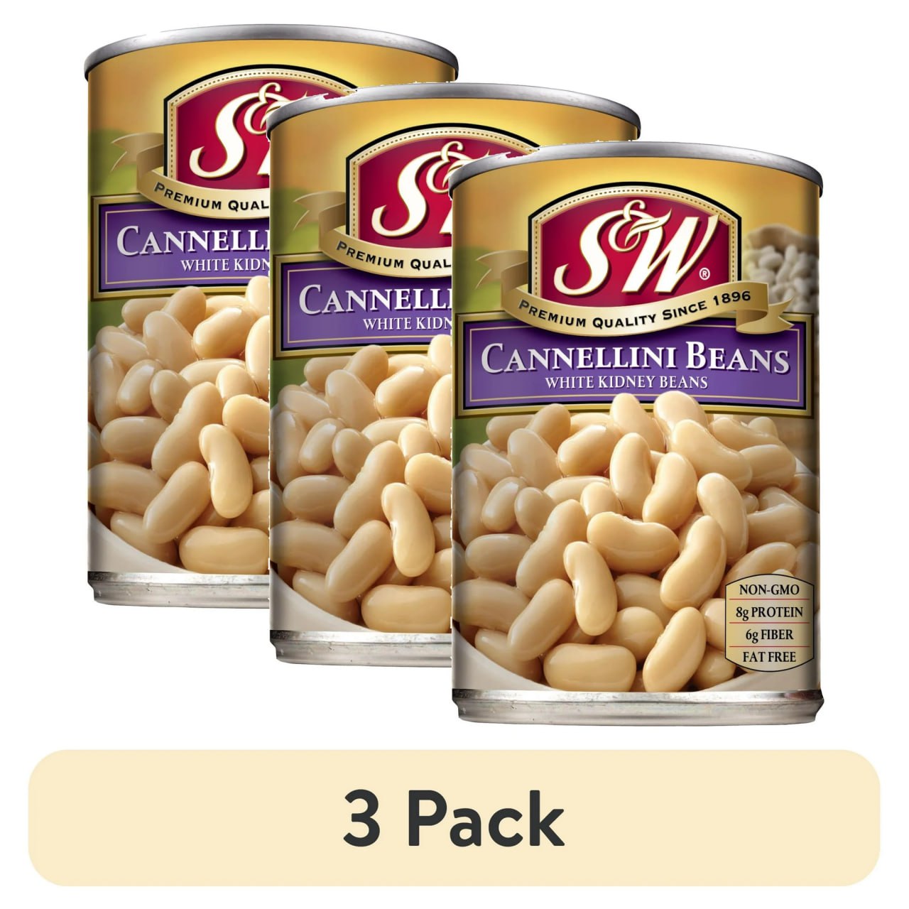 (3 pack) S&W Cannellini Beans - White Kidney Beans - 15.5 oz. Can