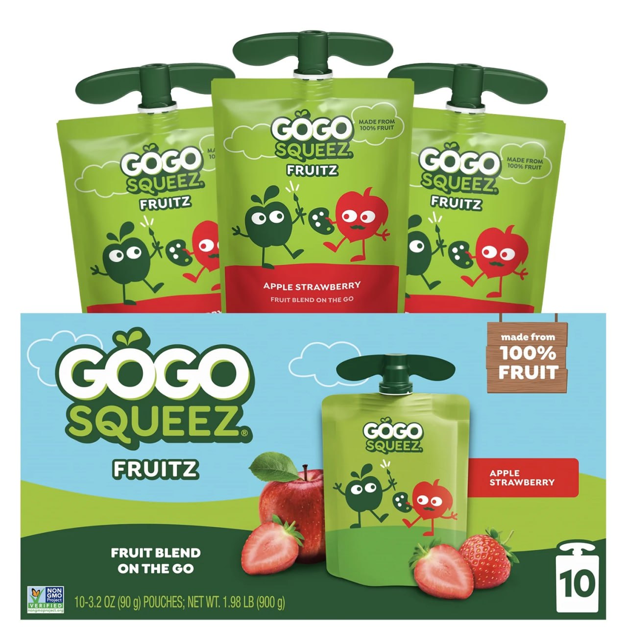 GoGo squeeZ Applesauce & Fruit Puree, Apple Strawberry Pouches, 3.2 oz Pouches (10 Pk)